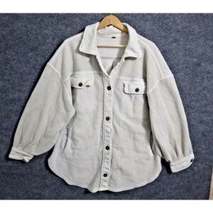 Free People Shirt Women Medium Beige Gray Ruby Jacket Oversized Size S